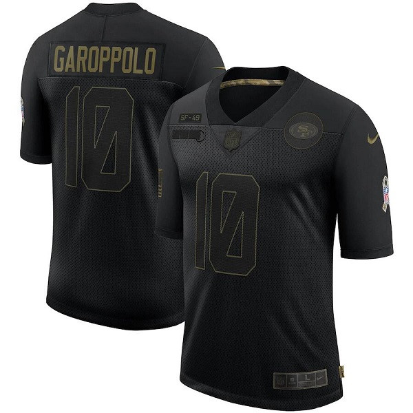 Men's San Francisco 49ers #10 Jimmy Garoppolo Black 2020 Salute To Service Limited Stitched Jersey